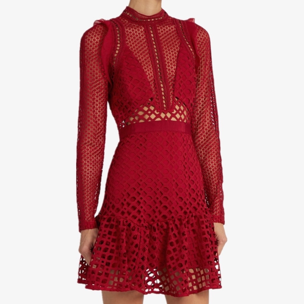 Self-Portrait Red Mini Eyelet dress
